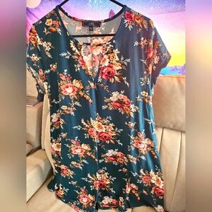 Women's Green Floral Print Sundress 2x Unworn Stretchy Vibe Sportswear Brand